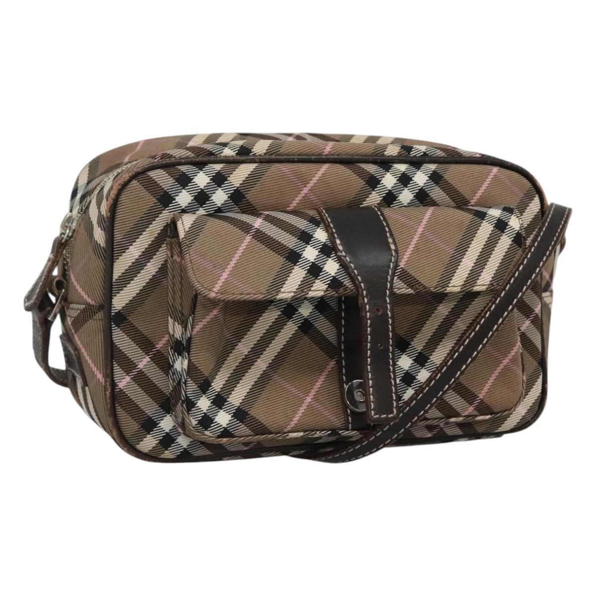 Burberry Nova Check Blue Label Shoulder Bag Canvas Brown Pink Auth Yb788